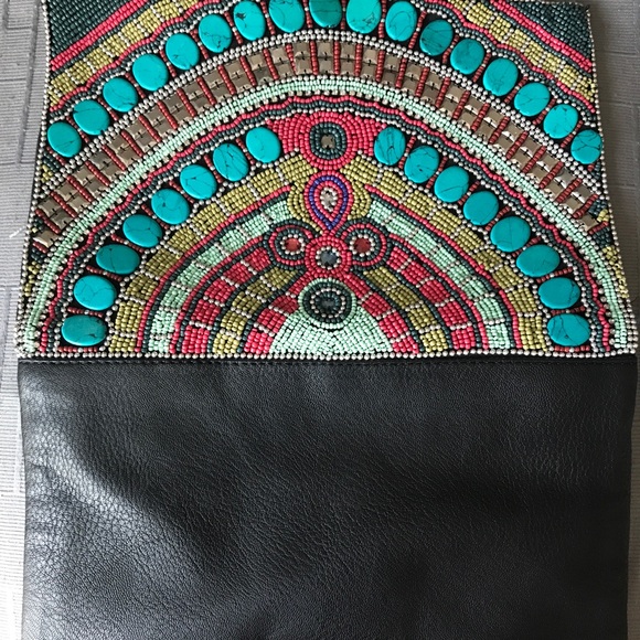 BCBG Generation Leather hand embroidered clutch - Picture 4 of 7